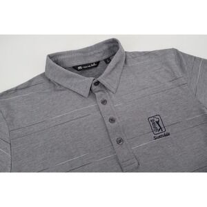 Travis Mathew Mens XL Gray Striped Short Sleeve Golf Polo Shirt TPC Scottsdale